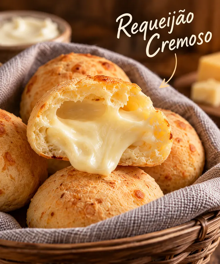 Pão de queijo recheado com requeijão cremoso
