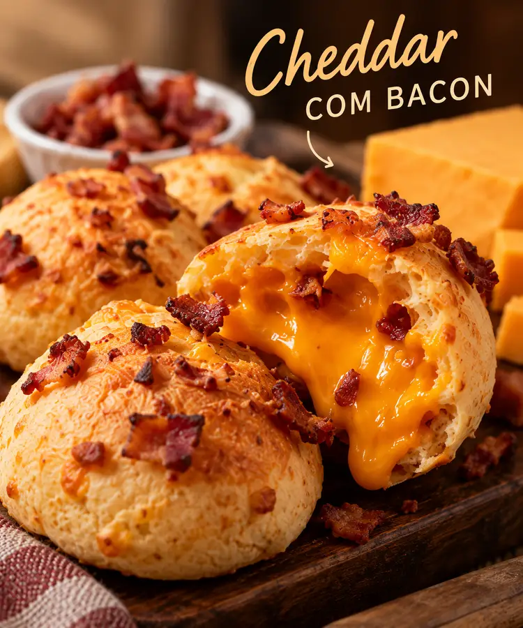 Pão de queijo recheado com cheddar com bacon